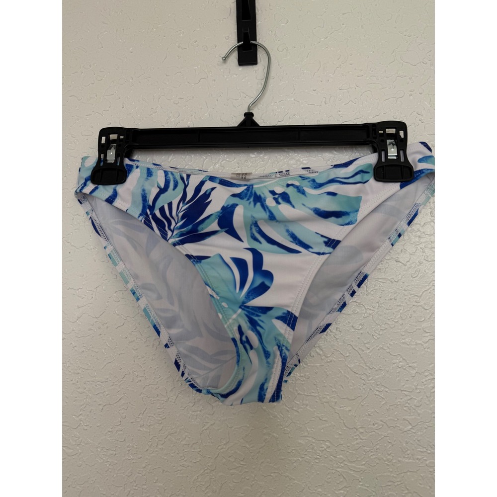 Shein Medium Swimsuit Bottoms Blue‎ White Tropical Leaf Bikini Bottom Women